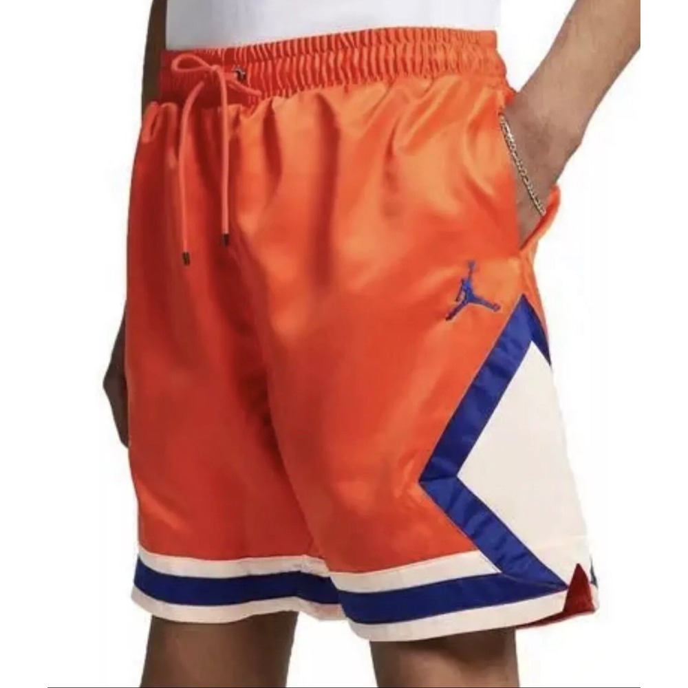 Nike Air Jordan Satin Diamond Basketball Shorts Orange/Blue AO2820-891 Size S‎
